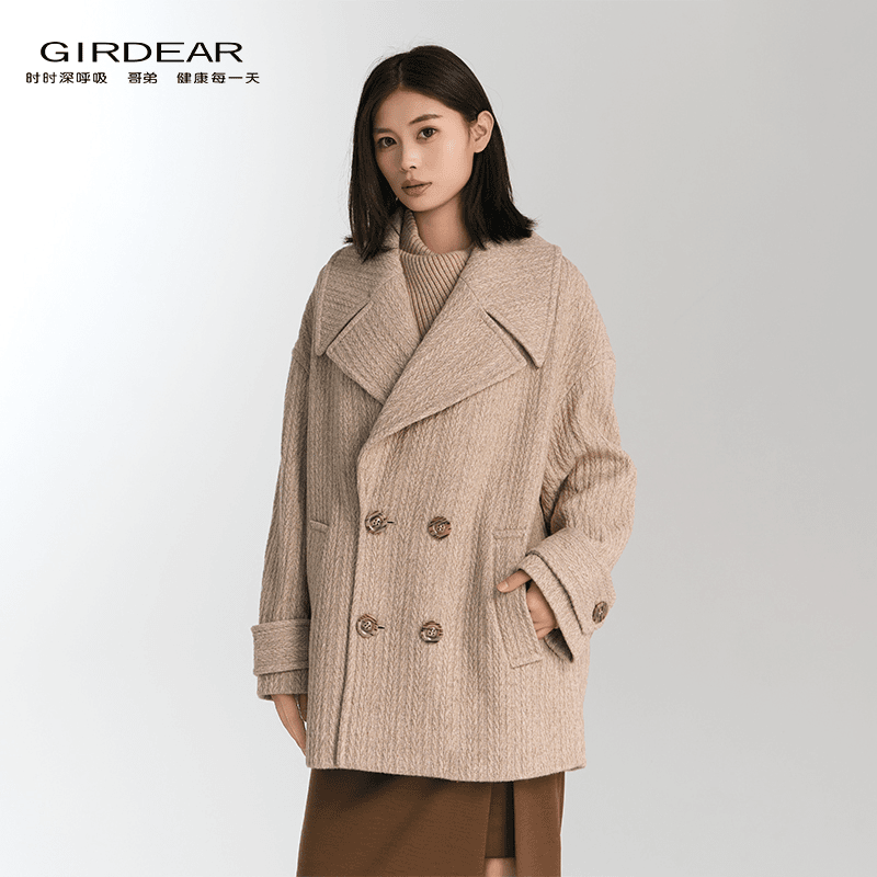 GIRDEAR/哥弟秋季轻奢时尚百搭气质长袖宽松短款呢子外套140035