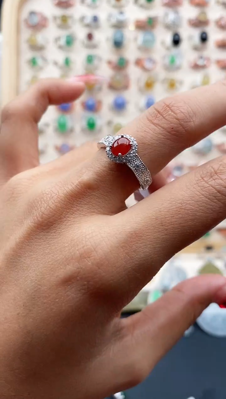 【闪购商品】翡翠戒指银S925镶嵌缅甸天然A货翡翠222   5-10