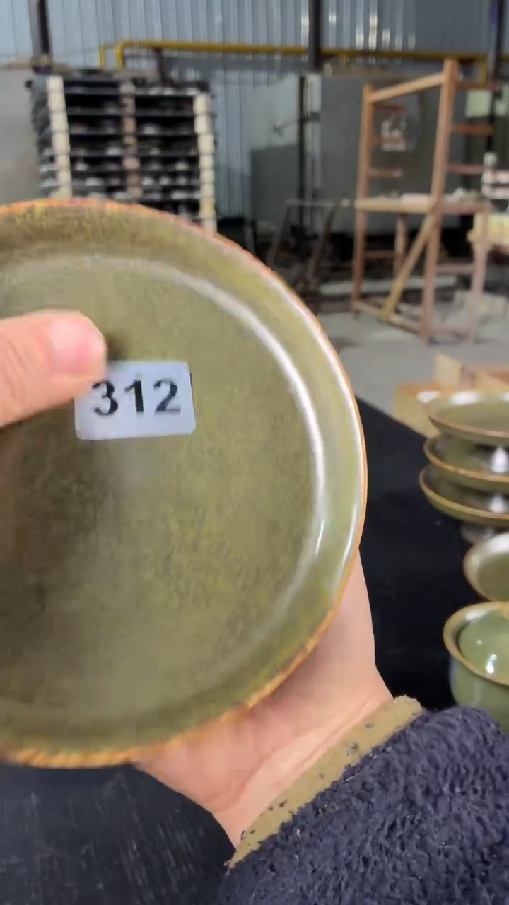 耀州窑微瑕手工茶叶沫高足盘312