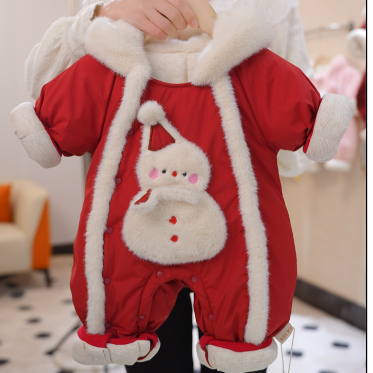 婴儿连体衣中国风喜庆拜年服加厚宝宝冬装连体衣新生儿冬季外出服