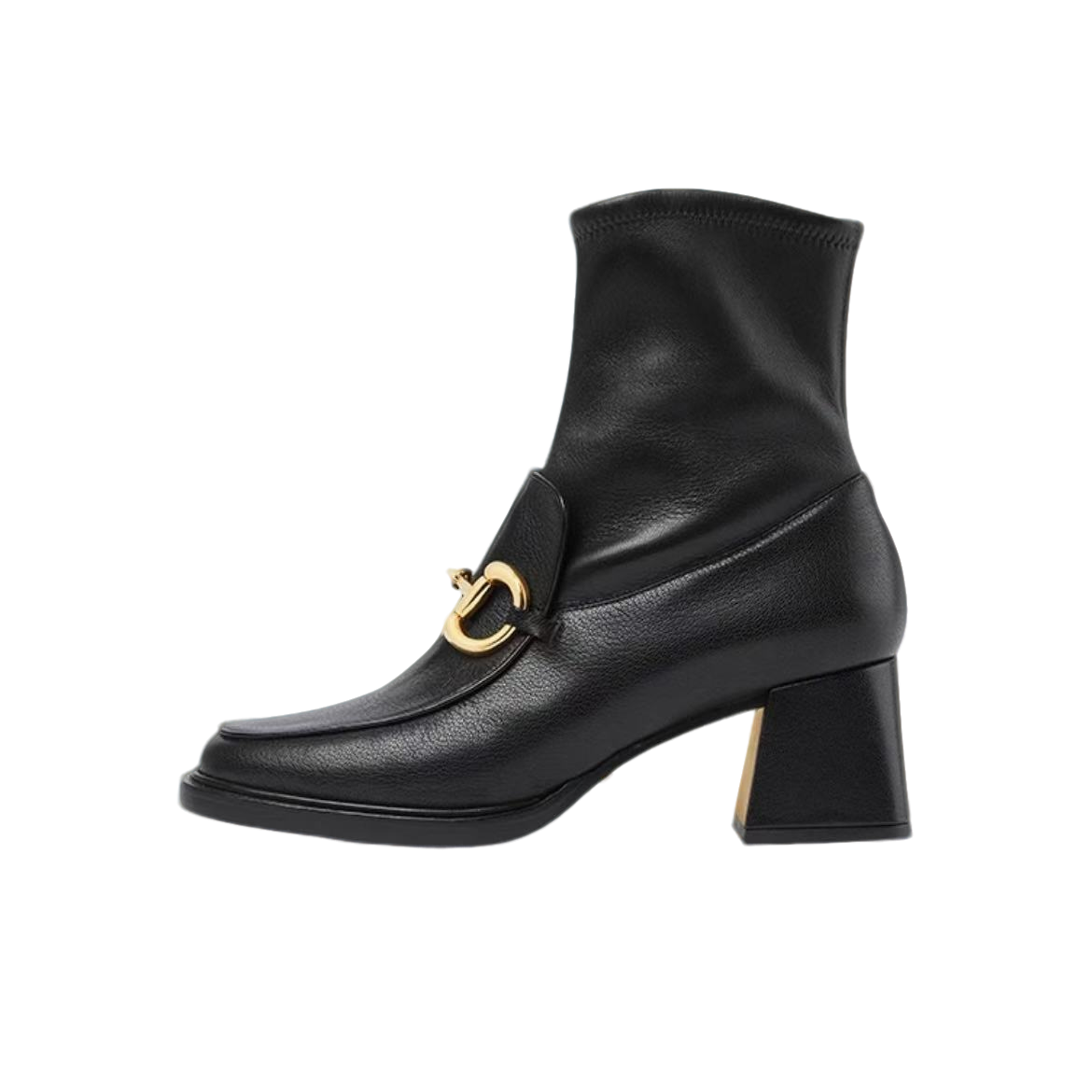 未使用 GUCCI/古驰 女款黑色皮革圆头粗跟休闲拉链舒适短靴