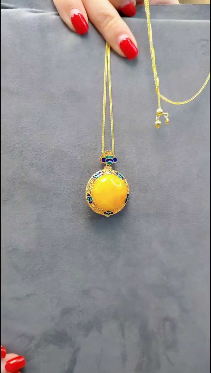 【闪购商品】蜜蜡吊坠(赠链)银S925镀金镶嵌H960蜜蜡吊坠