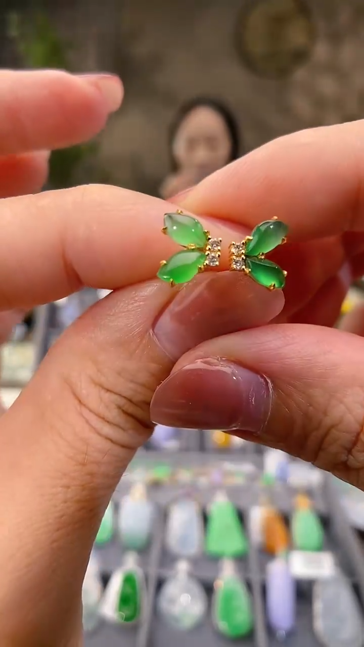 吊坠(不含链)18K金镶嵌翡翠耳饰一对