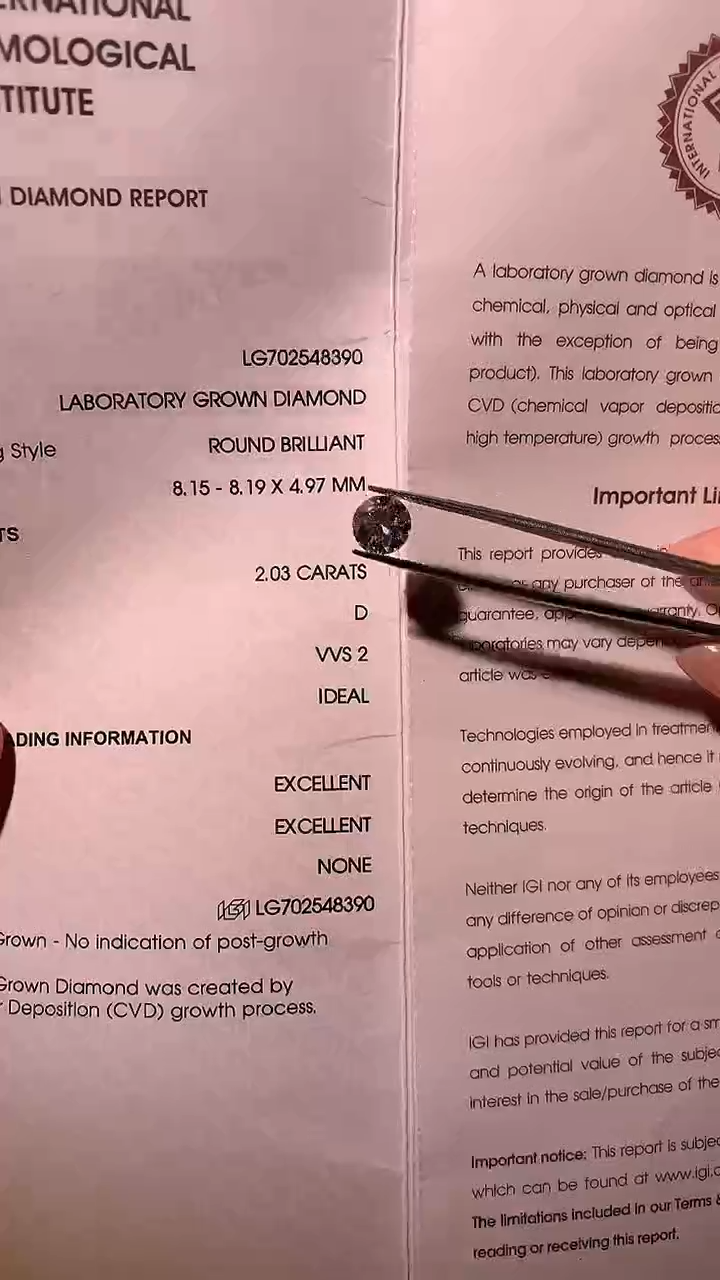 实验室培育钻石裸石未镶嵌LG8390  2.03ct