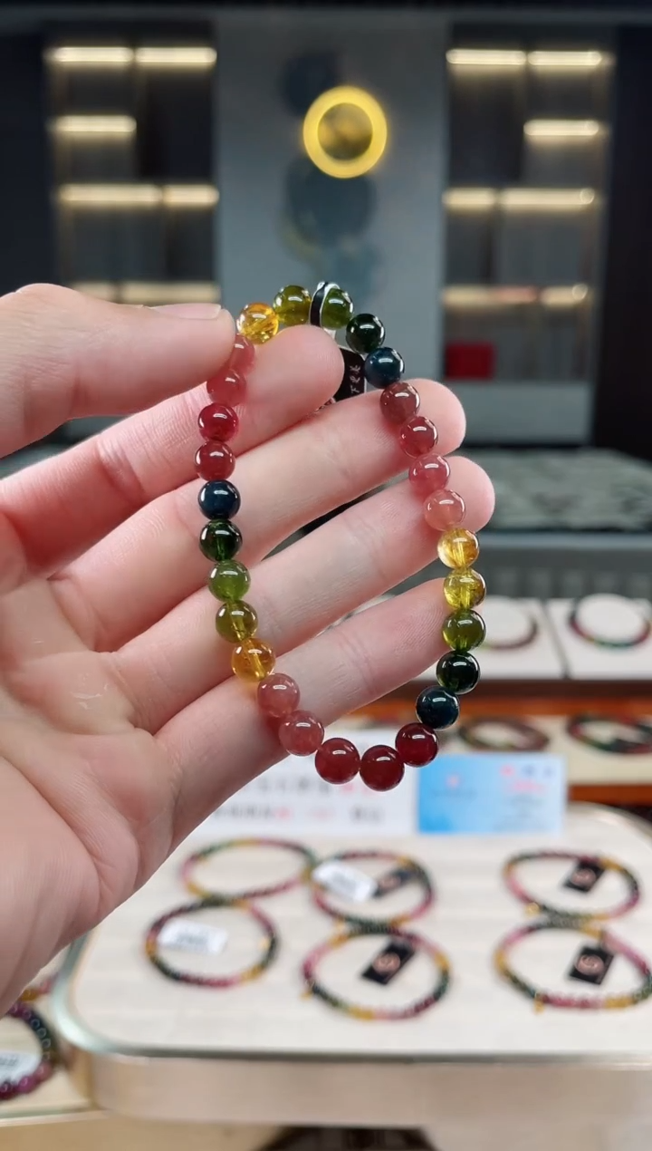 未镶嵌透体老矿碧玺彩虹单圈手串6mm+碧玺多样性发一条xion
