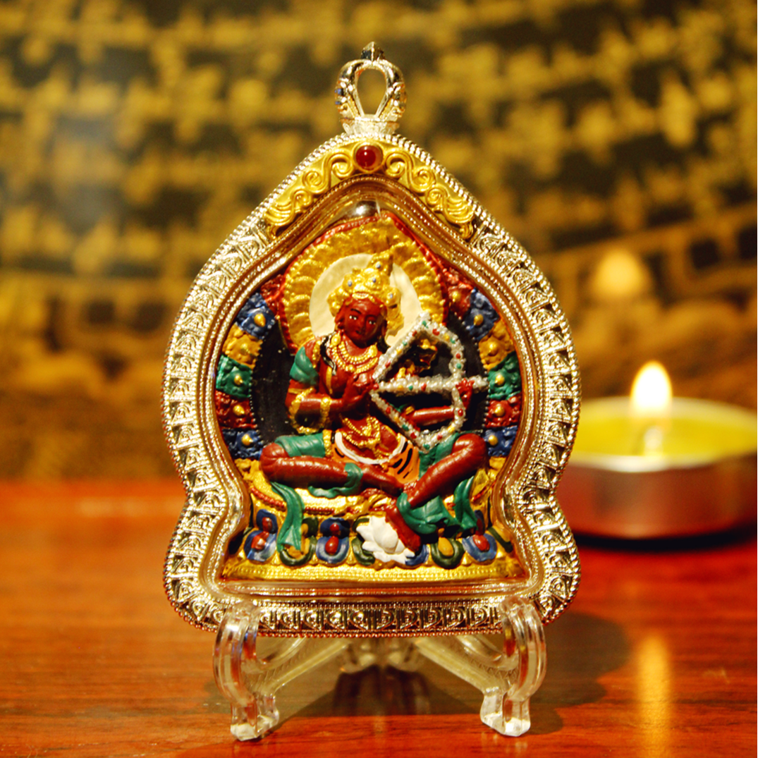 铜合金亚克力吊坠 作明佛母西藏手绘精品擦擦手工古法制作