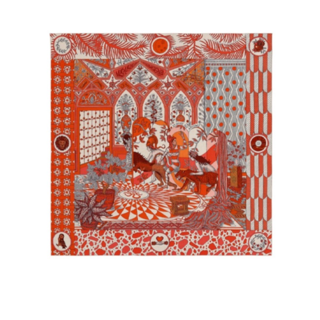 全新未使用 Hermes/爱马仕 小花6珊 女骑士之舞” 系列 140披肩