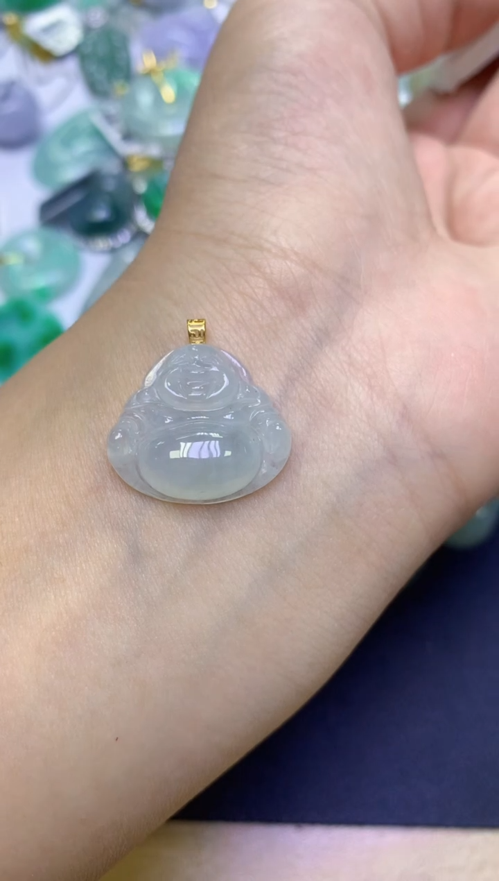 颈饰18K金镶嵌翡翠天然缅甸翡翠A货百元以上9元证书费自理