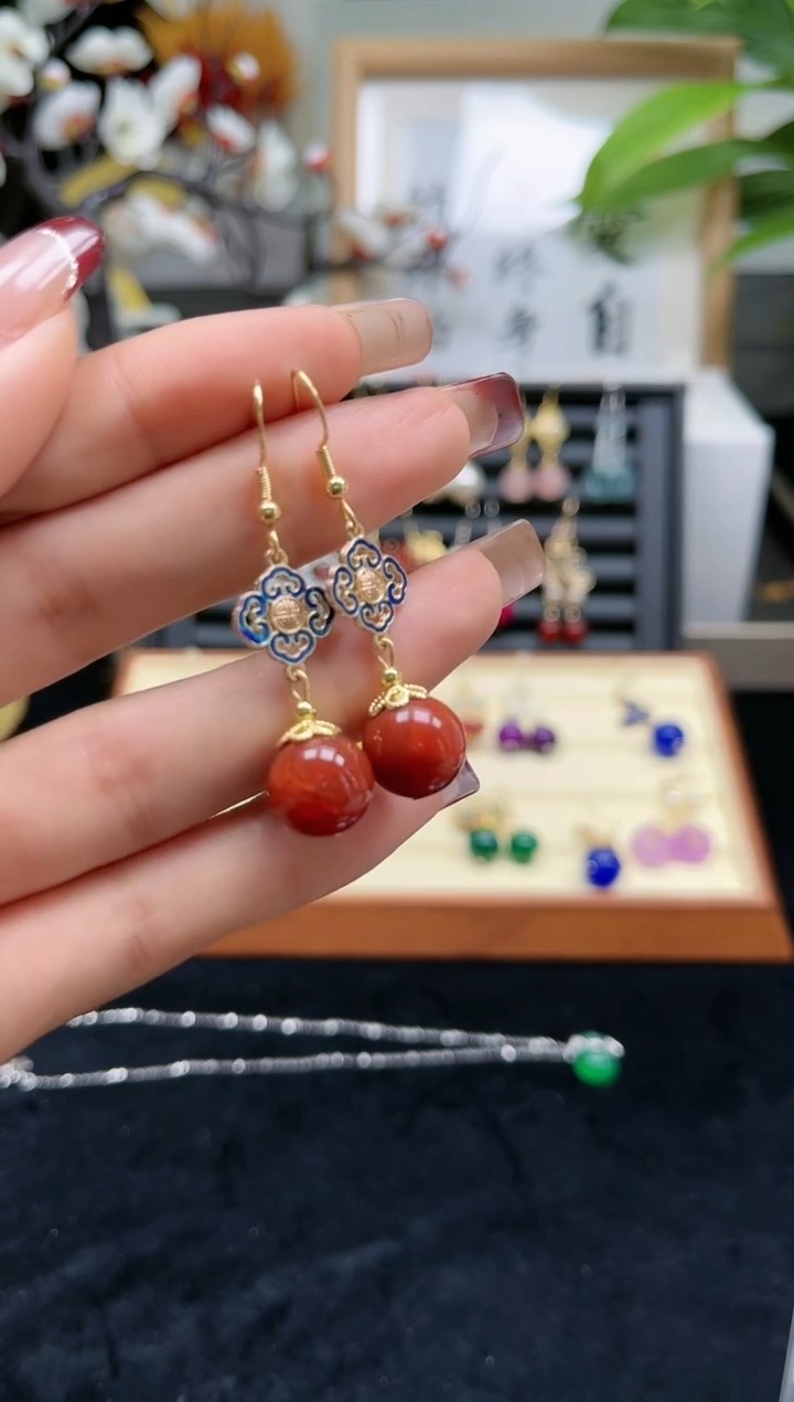 【闪购商品】玛瑙/玉髓耳饰银S925镀金镶嵌101000