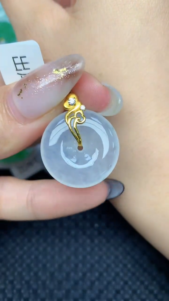 颈饰18K金镶嵌翡翠天然缅甸翡翠a货百元以上9元证书费自理