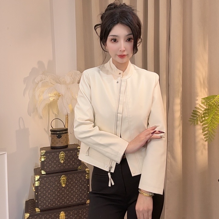 【丹宁风】2025新款皮衣女外套 /简约皮夹克外套/显瘦/春季短款百搭