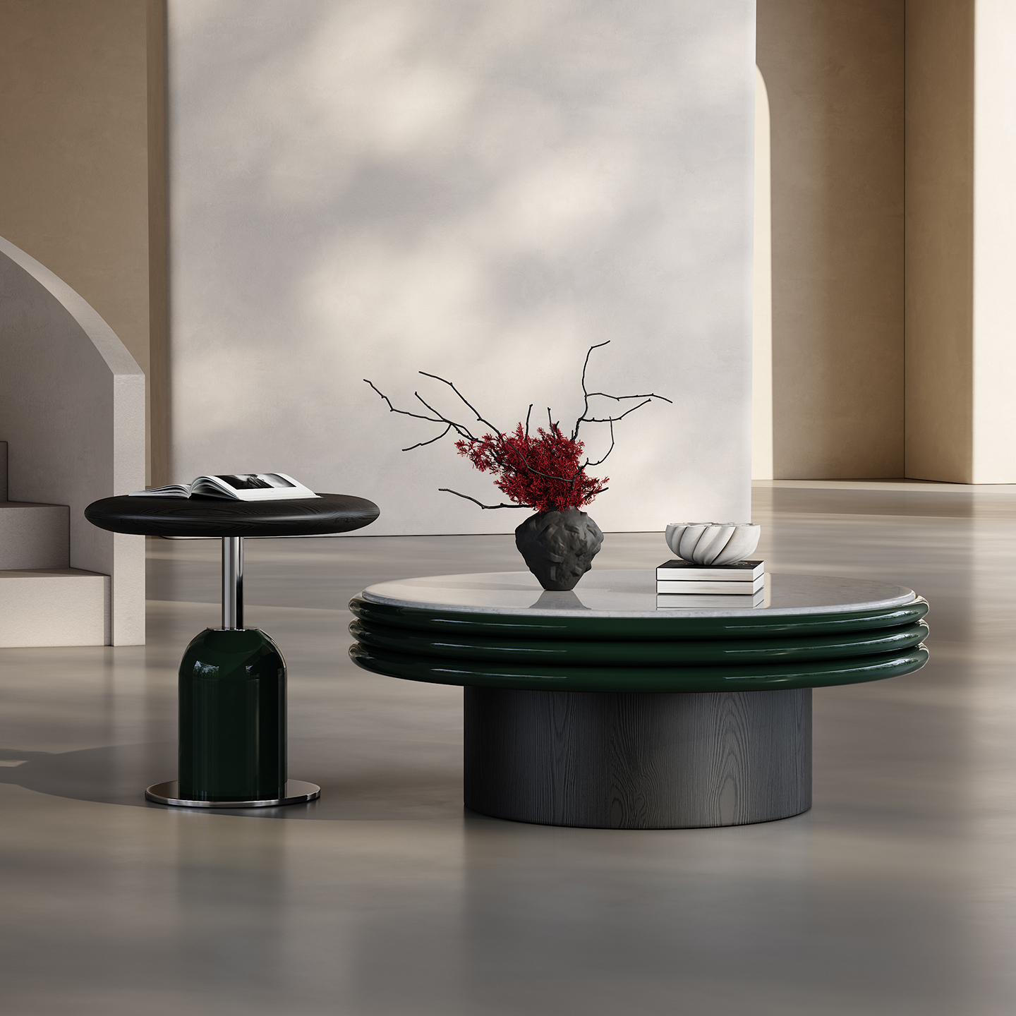 BEAUTIFU 意式轻奢圆形茶几现代设计师小户型烤漆极简客厅圆茶几