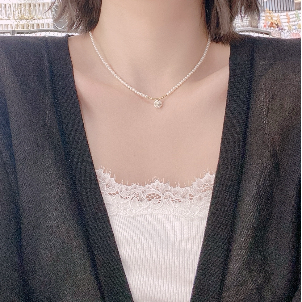 铜合金仿珍珠项链 小米珠球球项链轻奢气质时尚112