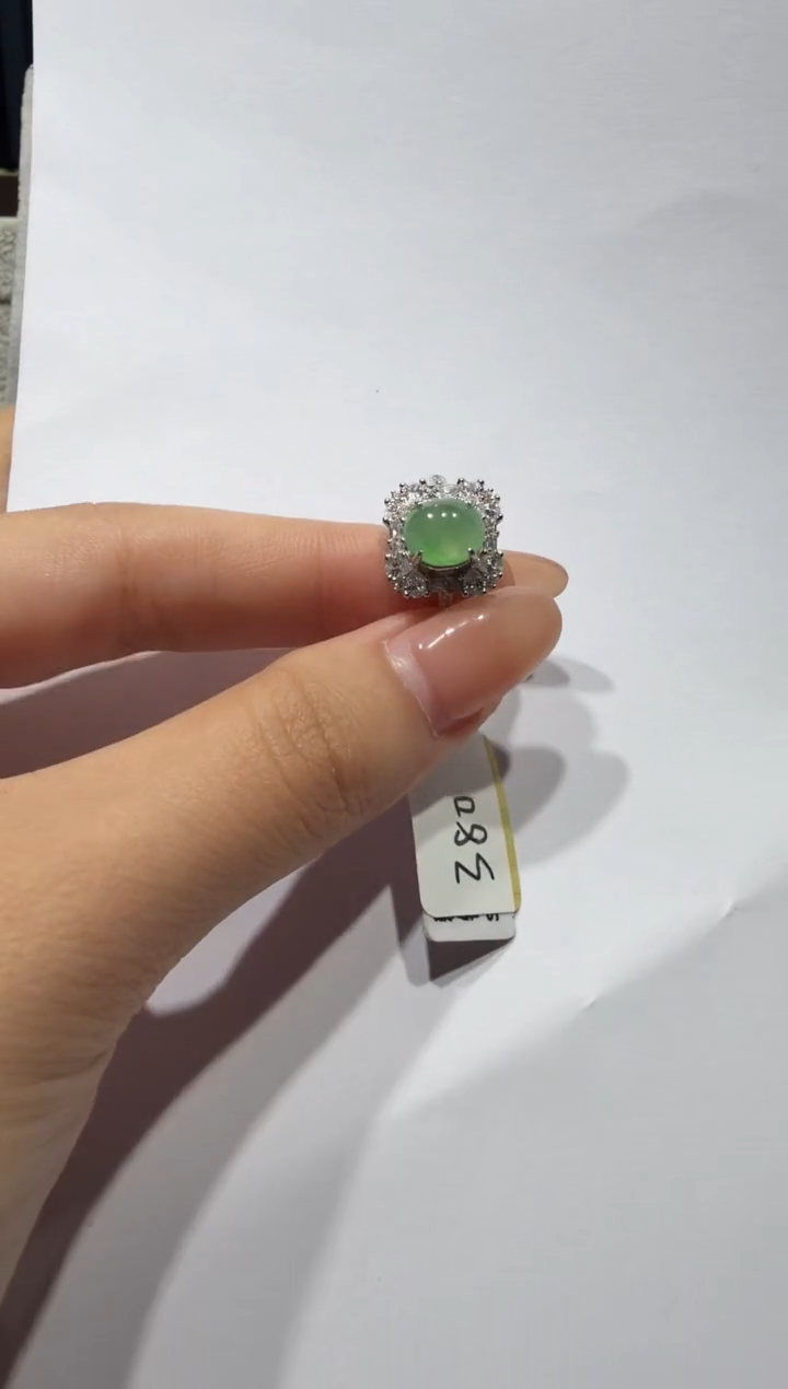 银S925镶嵌戒指翡翠925银镶缅甸A货翡翠戒指