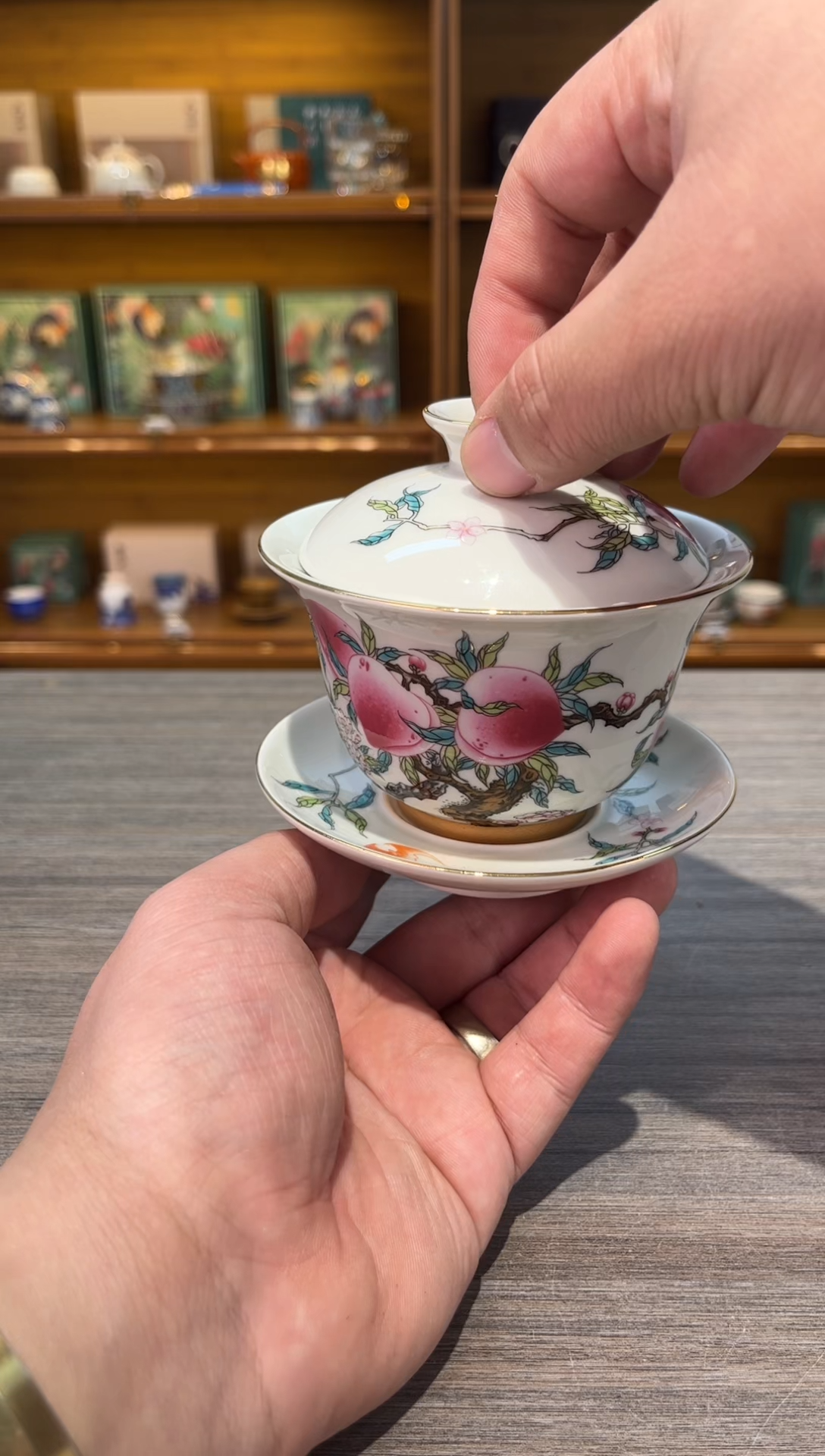 【闪购商品】瓷理粉桃盖碗茶具