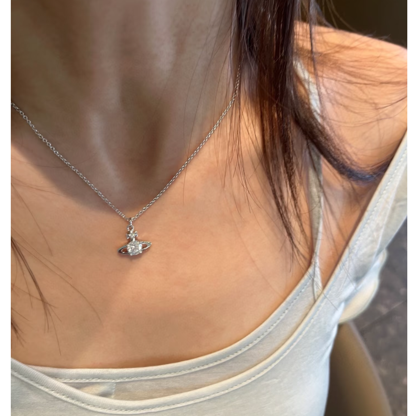 铜合金项链 【小鼻嘎土星项链】小巧精致土星项链满钻星球锁骨链