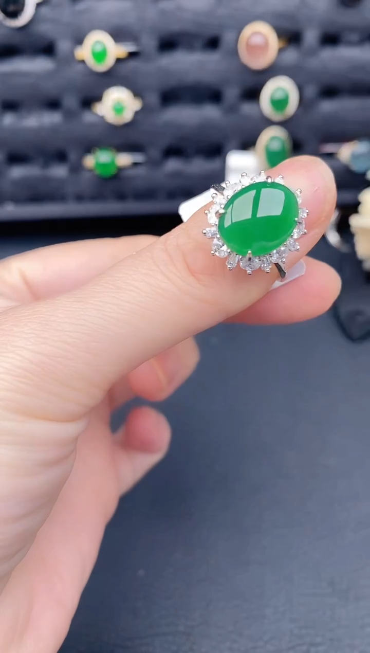 银S925镶嵌戒指翡翠天然a货翡翠219