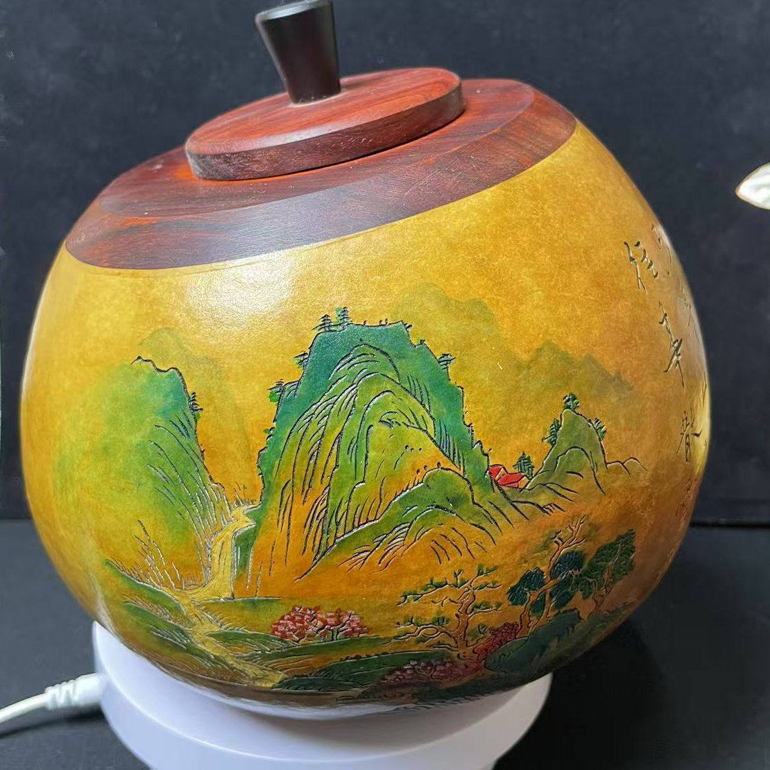 葫芦茶叶罐 老皮手工葫芦 进口红檀木盖子 《一物一拍》