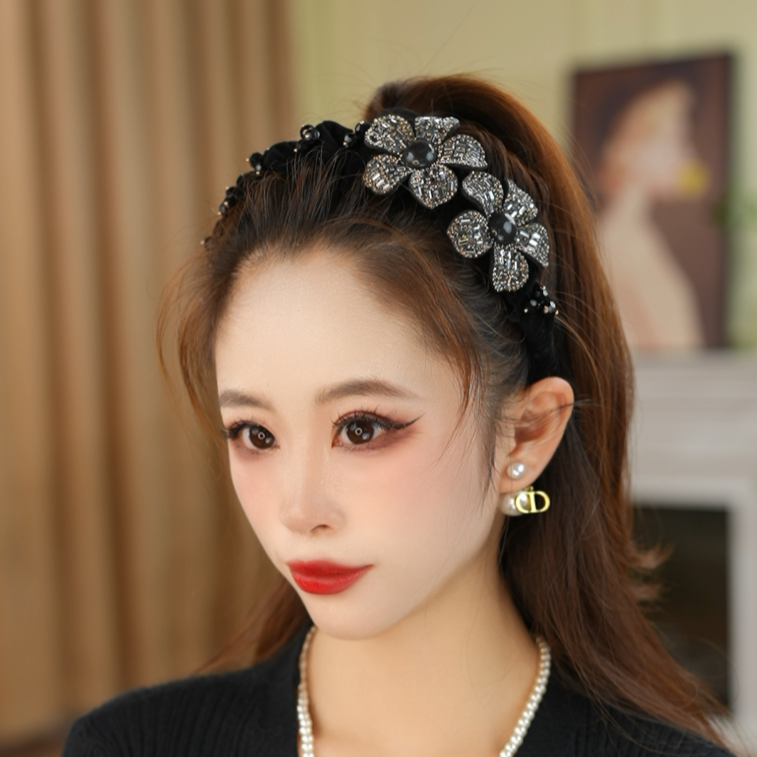 高级感闪钻波浪发箍带齿防滑增高颅顶头箍女时尚百搭洋气头饰