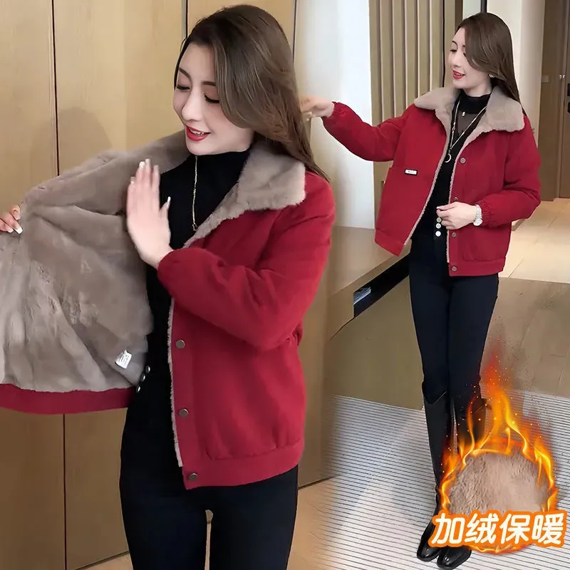 2025中年妈妈灯芯绒外套女秋冬款洋气休闲显瘦保暖加绒加厚外