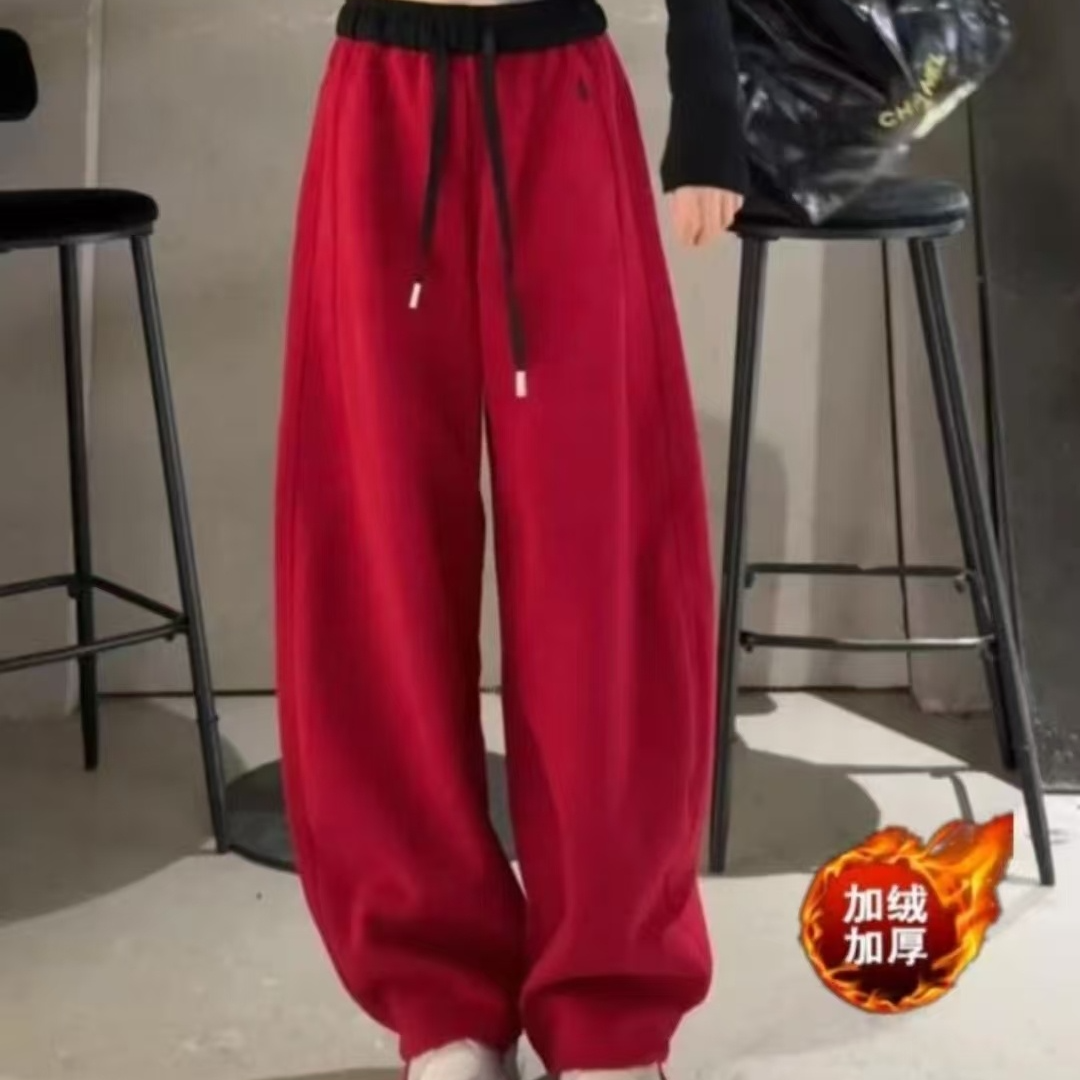 2559加绒加厚松紧腰秋季冬款直筒弯刀刺绣卫裤春秋休闲裤宽松百搭