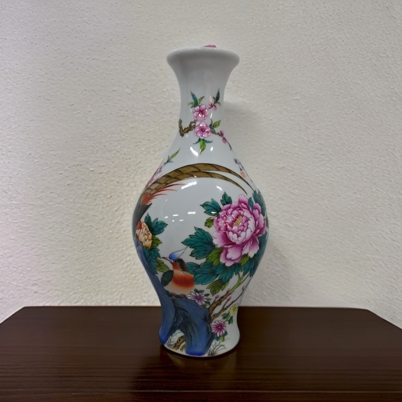 【景德镇】高温陶瓷，王国喜锦鸡瓶