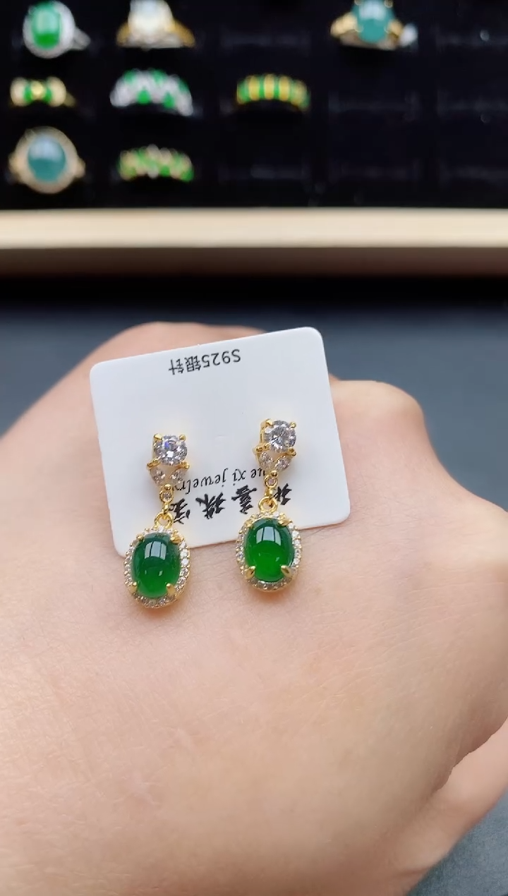 【闪购商品】翡翠耳饰银S925镶嵌21321