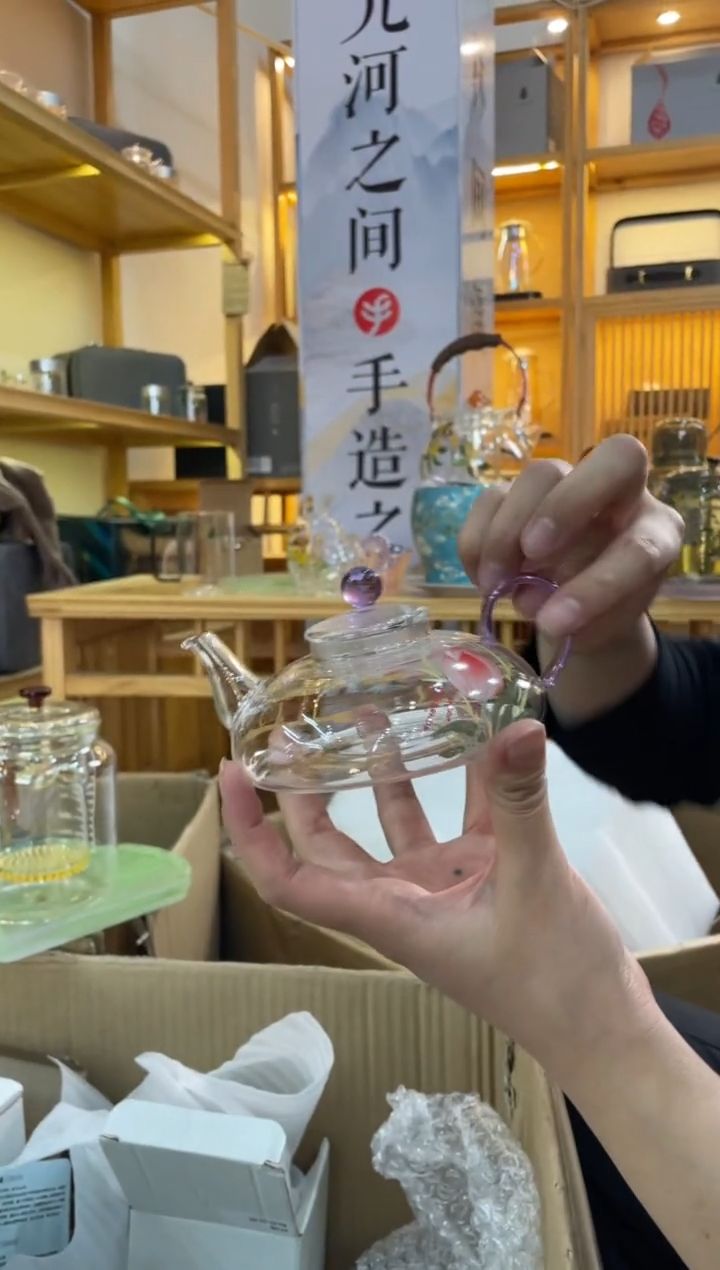 手工艺品玻璃悠然小壶紫把荷花