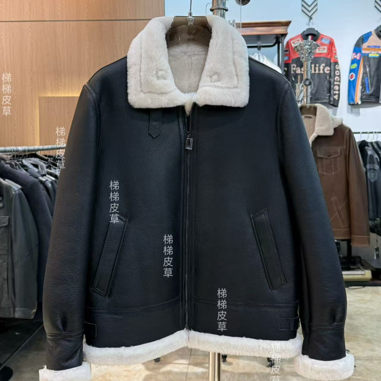 男士冬装加厚原生态皮毛一体羊皮羊毛真皮真毛休闲b3黑色2023现货