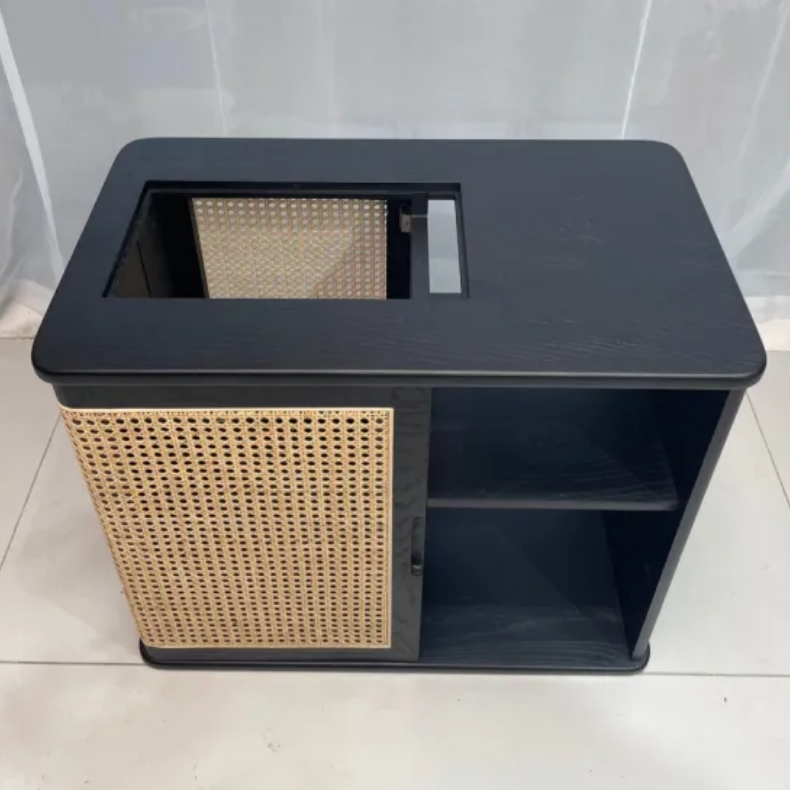 白蜡木藤边骏马侘寂风黑茶水柜沙发边几烧水台无抽茶水柜