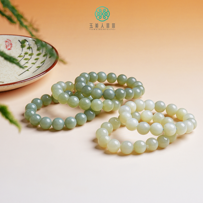 石惑珠宝-和田玉单圈圆珠手串约12mm*多样性发一