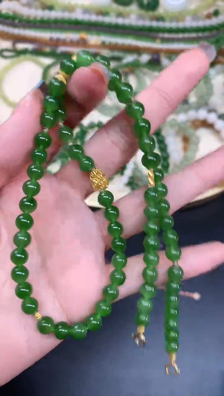 【闪购商品】和田玉珠链18K金镶嵌珠链A257|3380