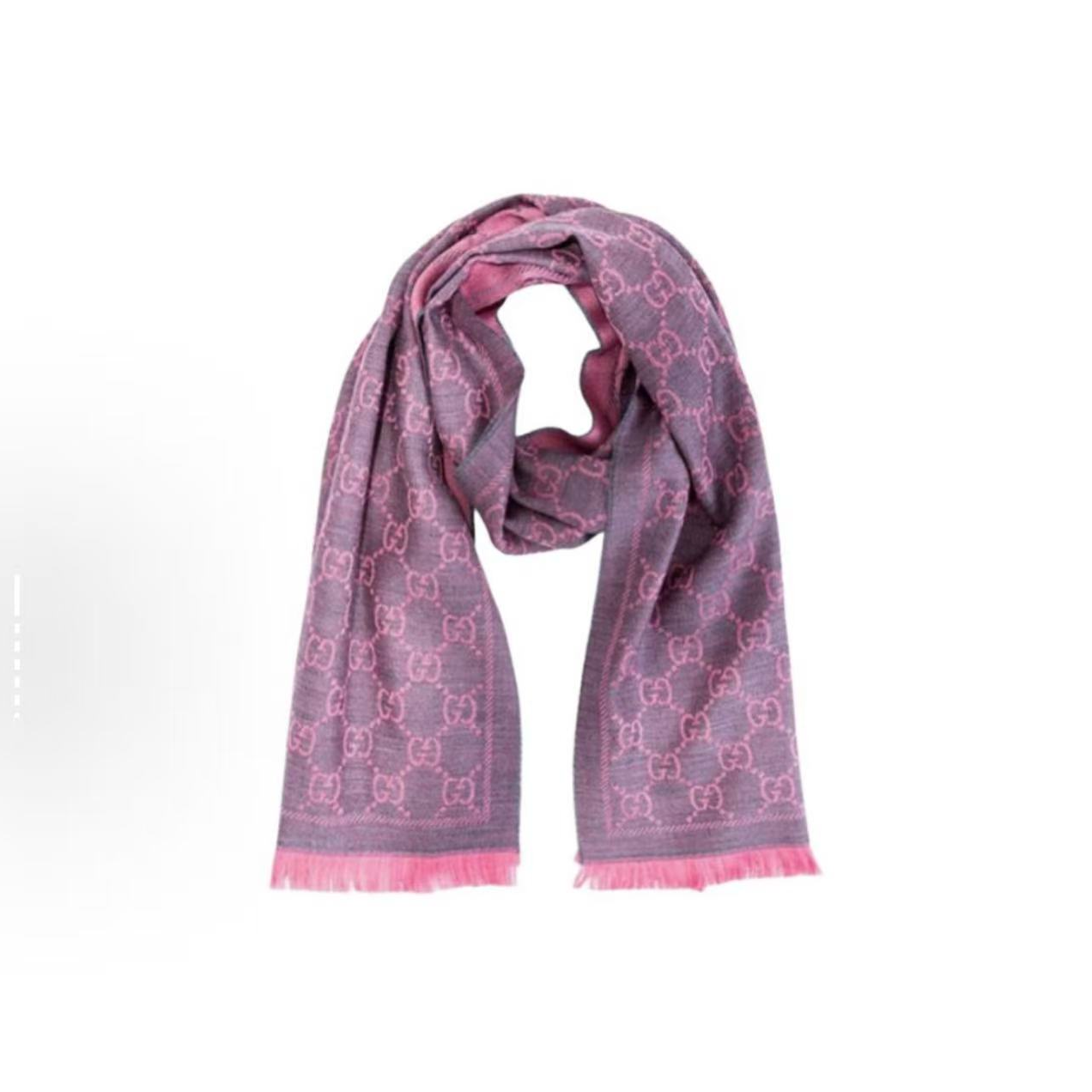 GUCCI/古驰经典双G双面围脖披肩粉色绒绒围巾 
