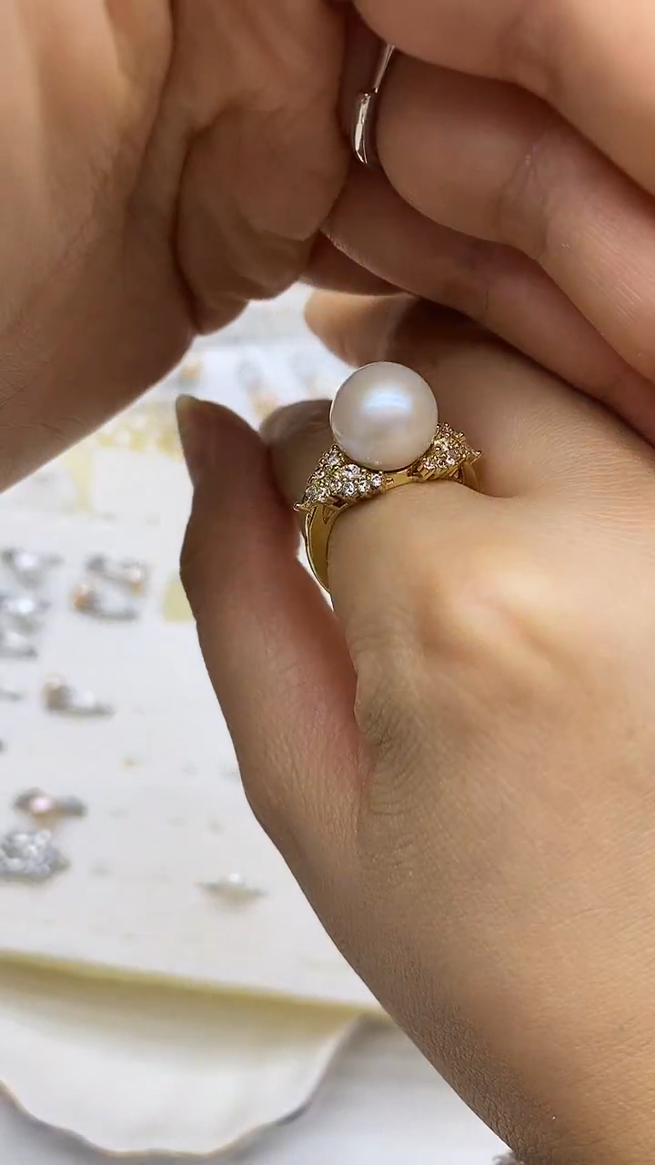 银S925镶嵌戒指淡水珍珠戒指多样性发其一