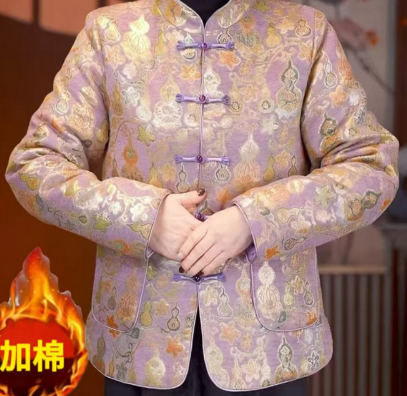 新中式2026开年新款福禄双全时尚盘扣重磅雪尼尔织金加棉加厚外套