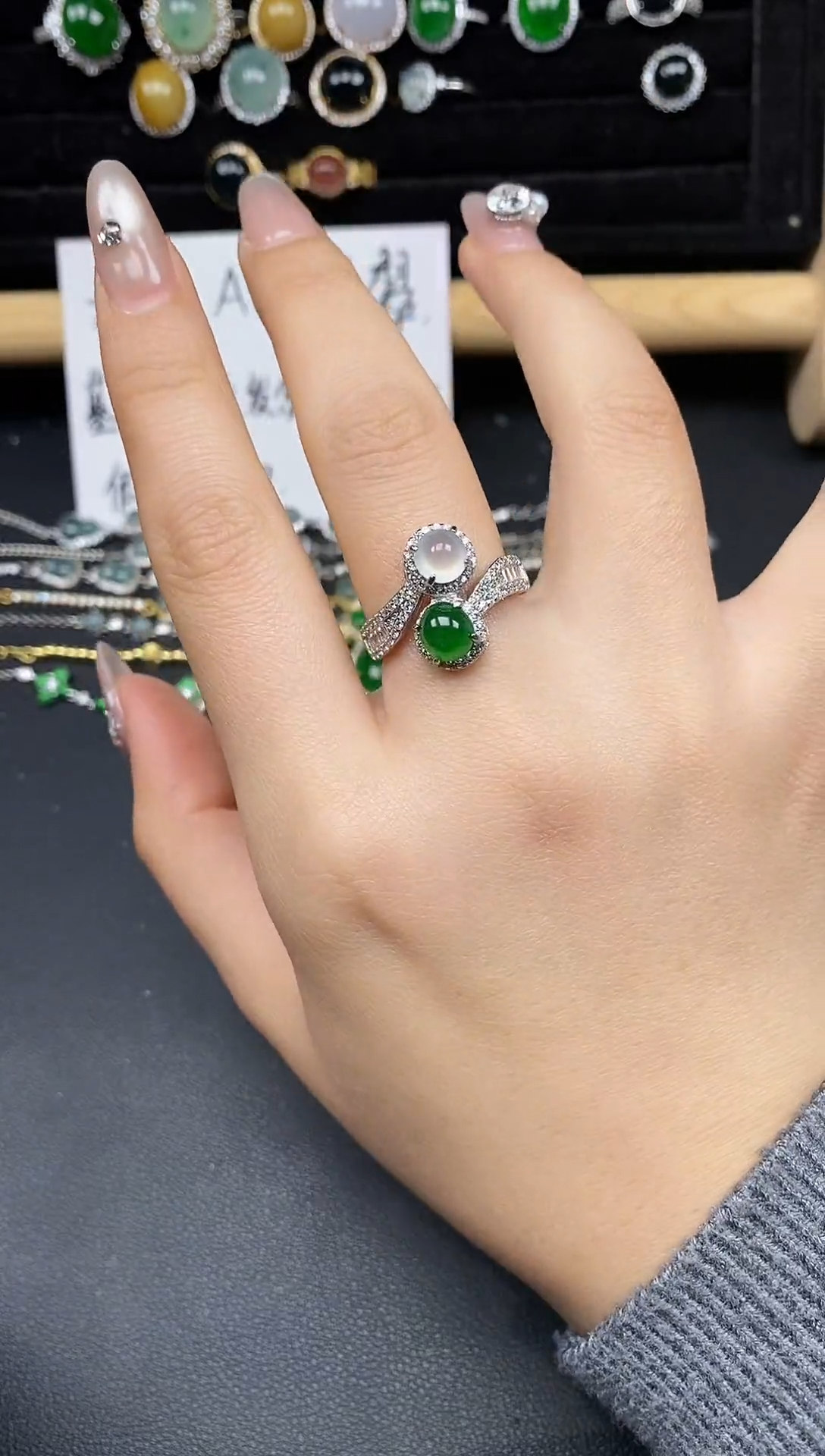 银S925镶嵌戒指翡翠37858