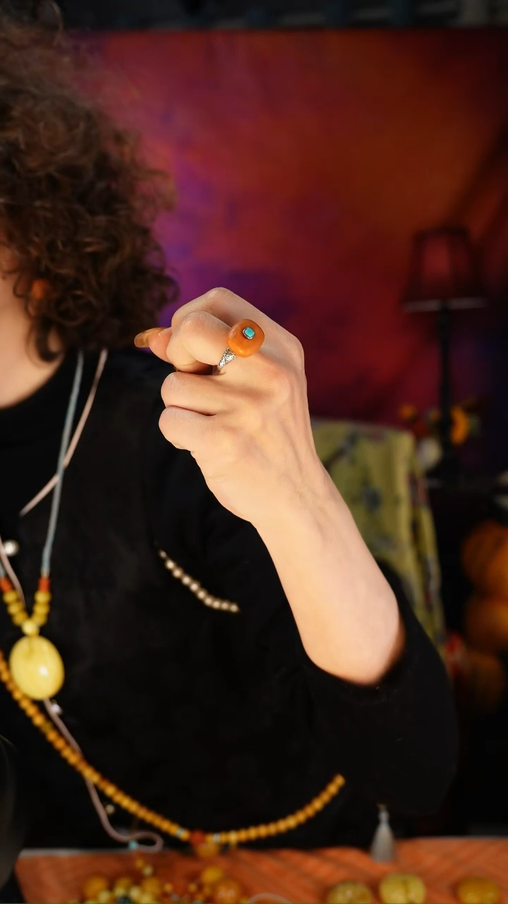 【闪购商品】琥珀戒指银S925镶嵌戒指