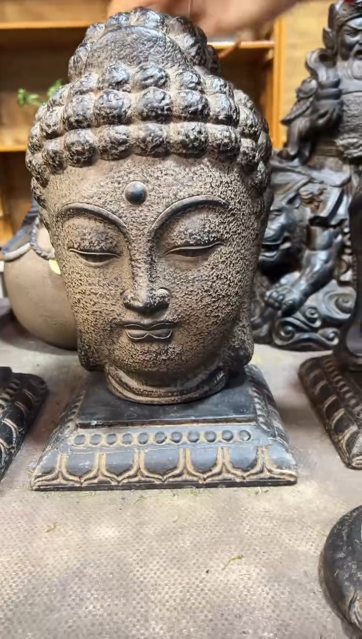 陶土大佛首+莲花底座