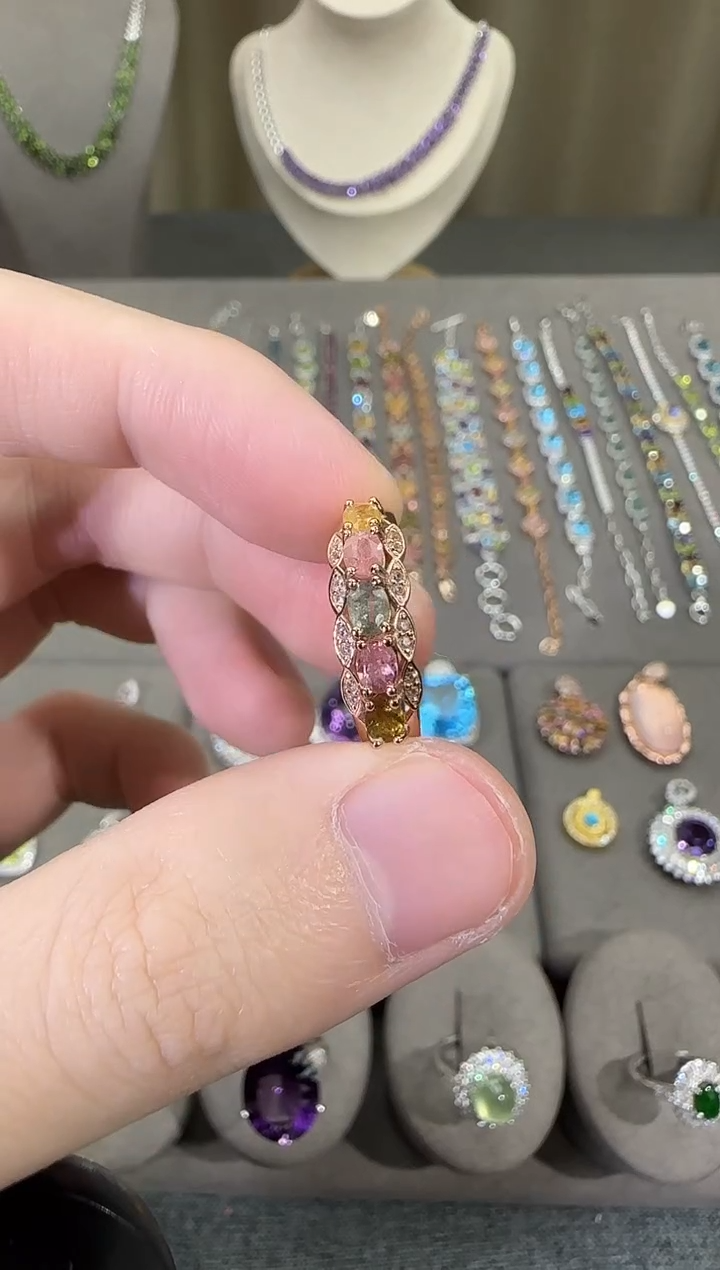 银S925镶嵌戒指碧玺6mm戒指排戒款