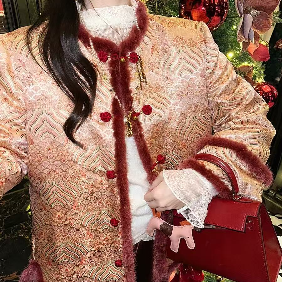 SY 【马上有钱】新中式国风刺绣提花加绒加厚外套3017