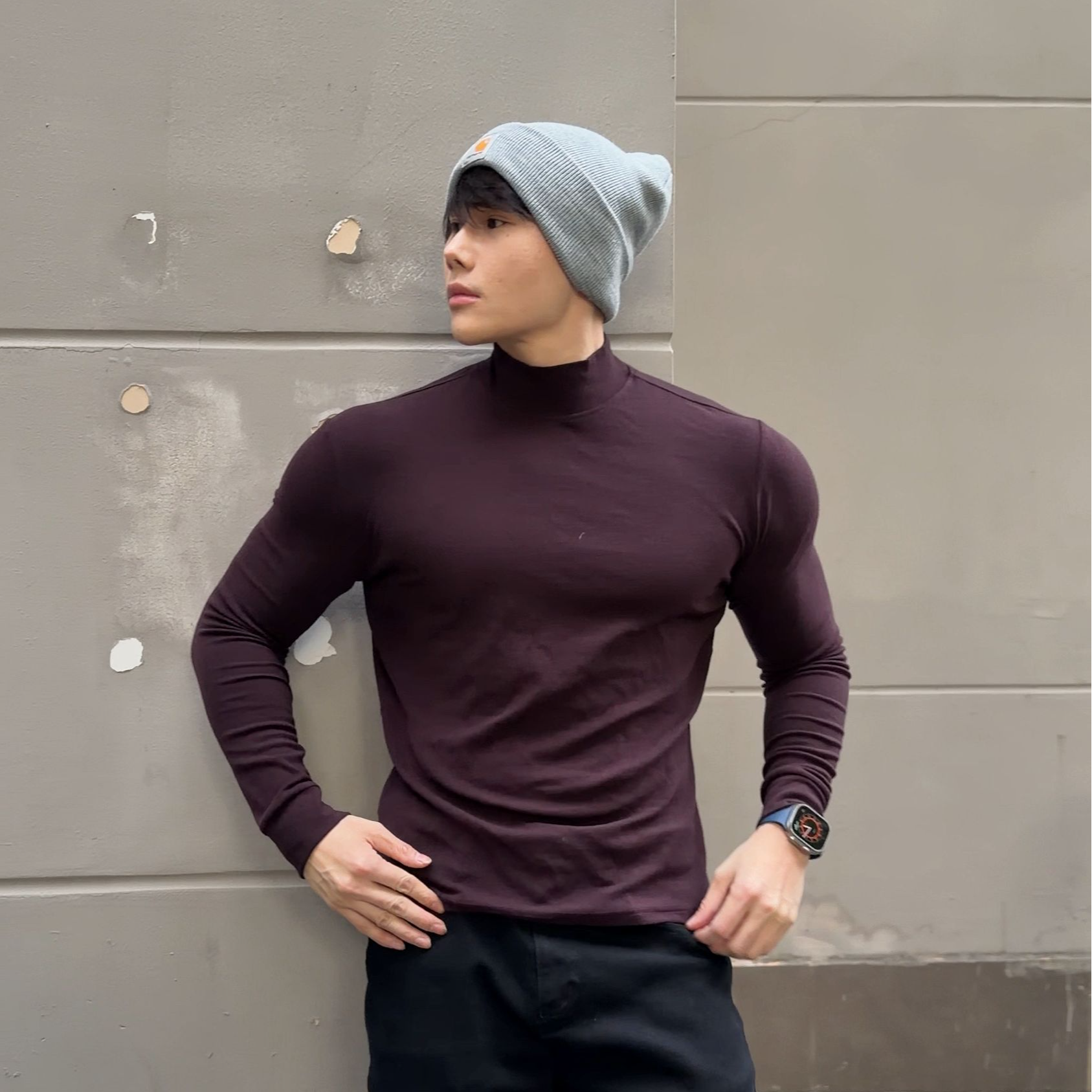 BEESTRONG 秋冬羊毛简约休闲风男士圆领显型打底修身收腰T恤