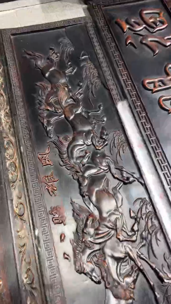 香榧木檀木摆件挂件八骏图