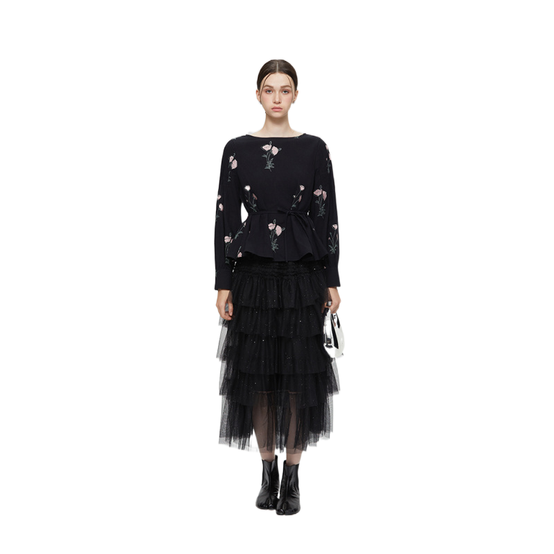 圣迪奥秋冬时尚设计师小香风提花优雅套头上衣S253Z0584