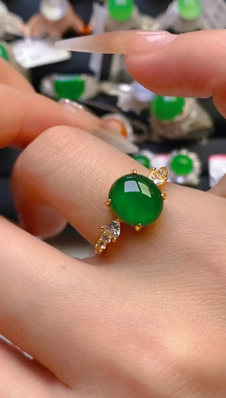 翡翠戒指银S925镶嵌天然