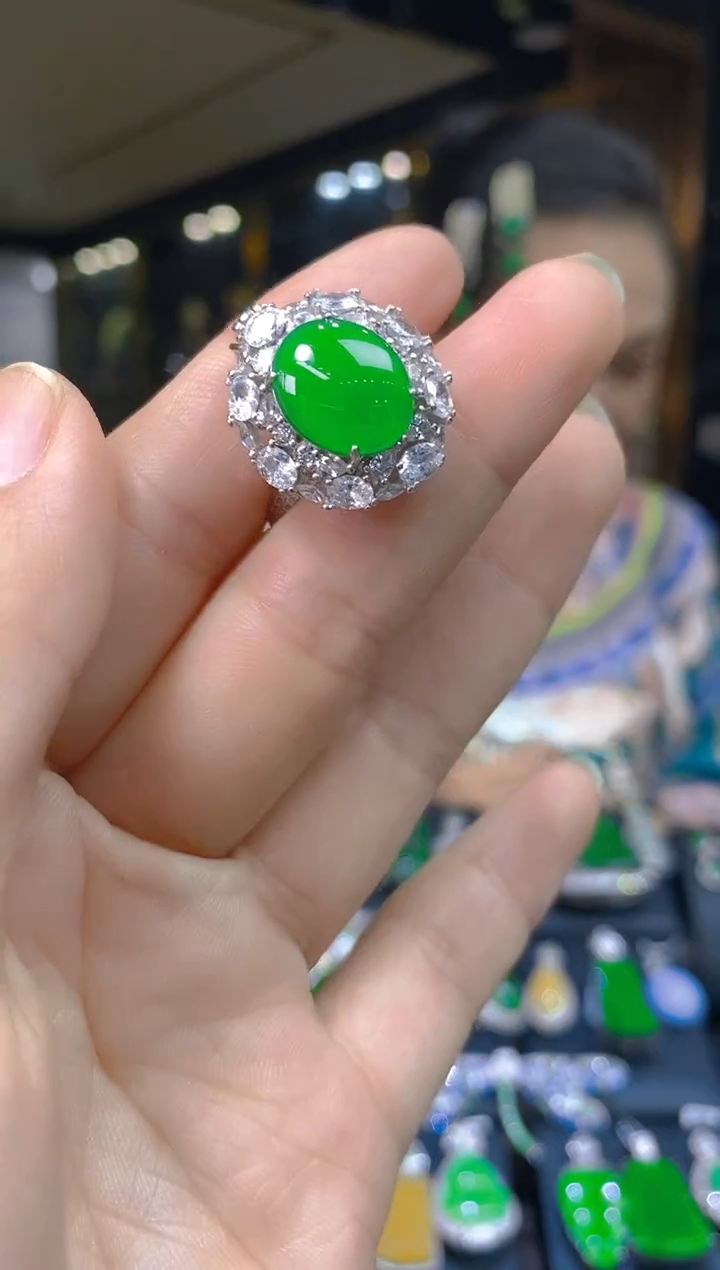 银S925镶嵌戒指翡翠008(多样性发货发其一)