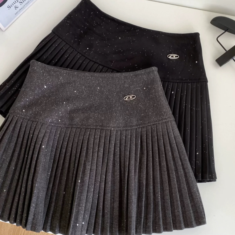 学院风复古毛呢半身裙女2025冬显瘦高腰a字百褶裙子 #8965