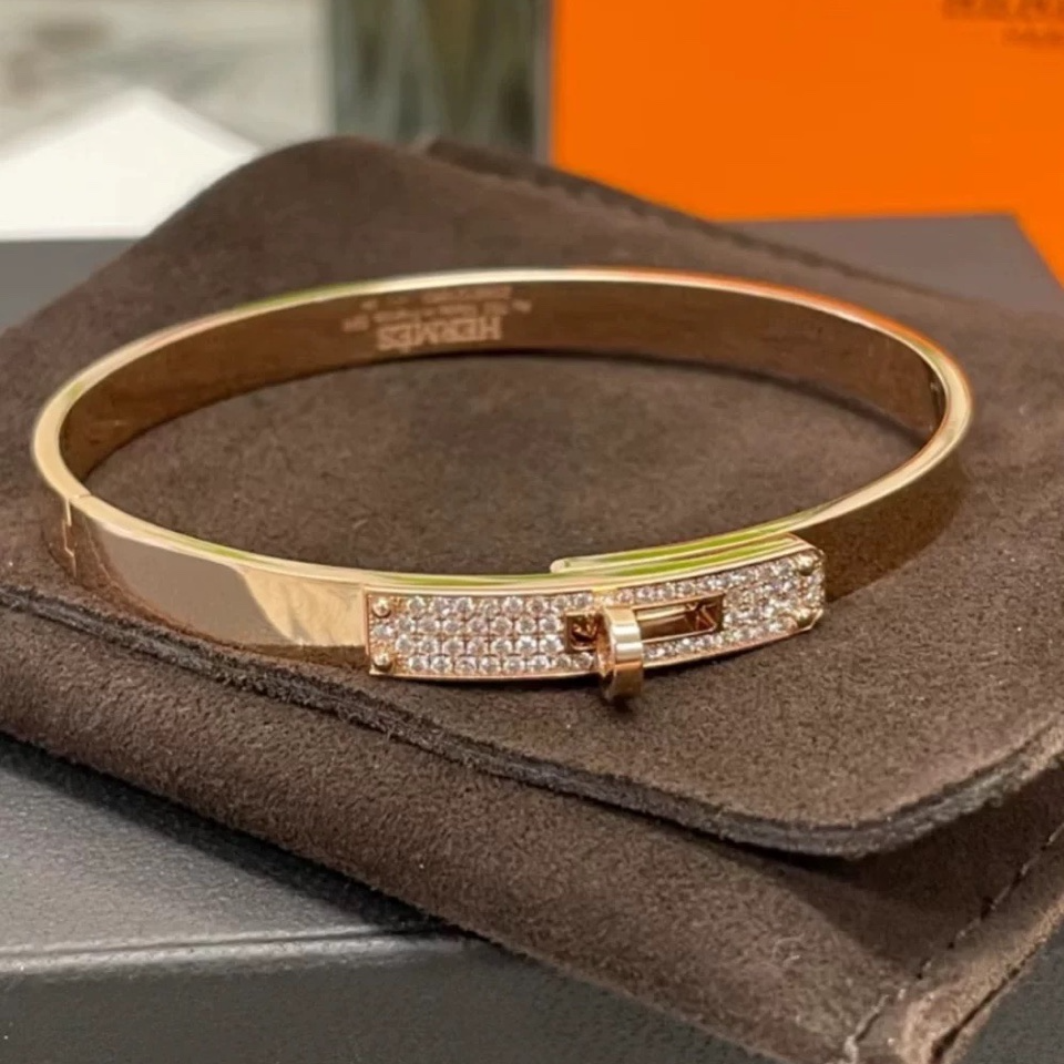 99新 Hermes/爱马仕 小花6珊 Kelly 半钻手镯 18K玫瑰金 LG码