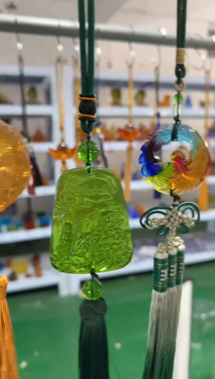 琉璃手工艺品绿色佛牌