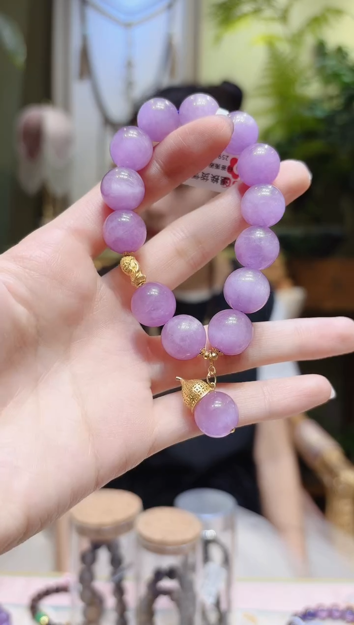【闪购商品】锂辉石手串18K金镶嵌单珠葫芦造型紫锂辉手串