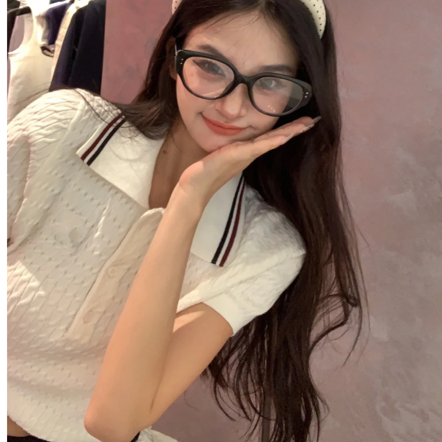 完全是女大look啊! 25ss 春夏短袖麻花毛织polo领T恤女